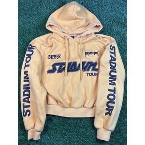 Justin Bieber Purpose Stadium Tour Concert Hoodie Womens Size M Yellow Divided
